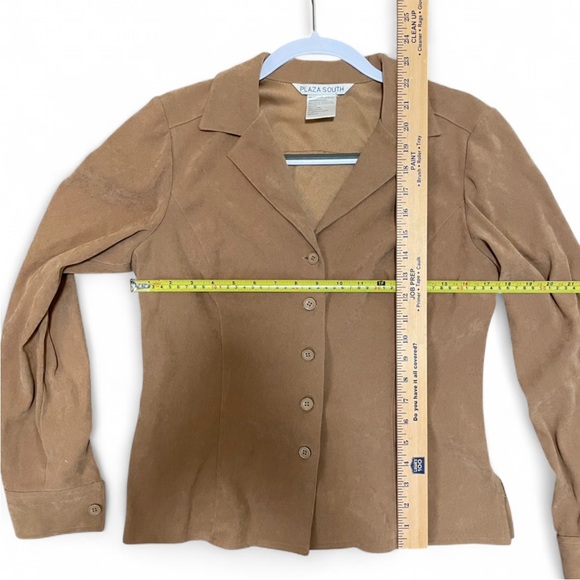 VTG Plaza South Women's Suede Button Up Blouse Tan Brown Long Sleeve Collared - Picture 4 of 4